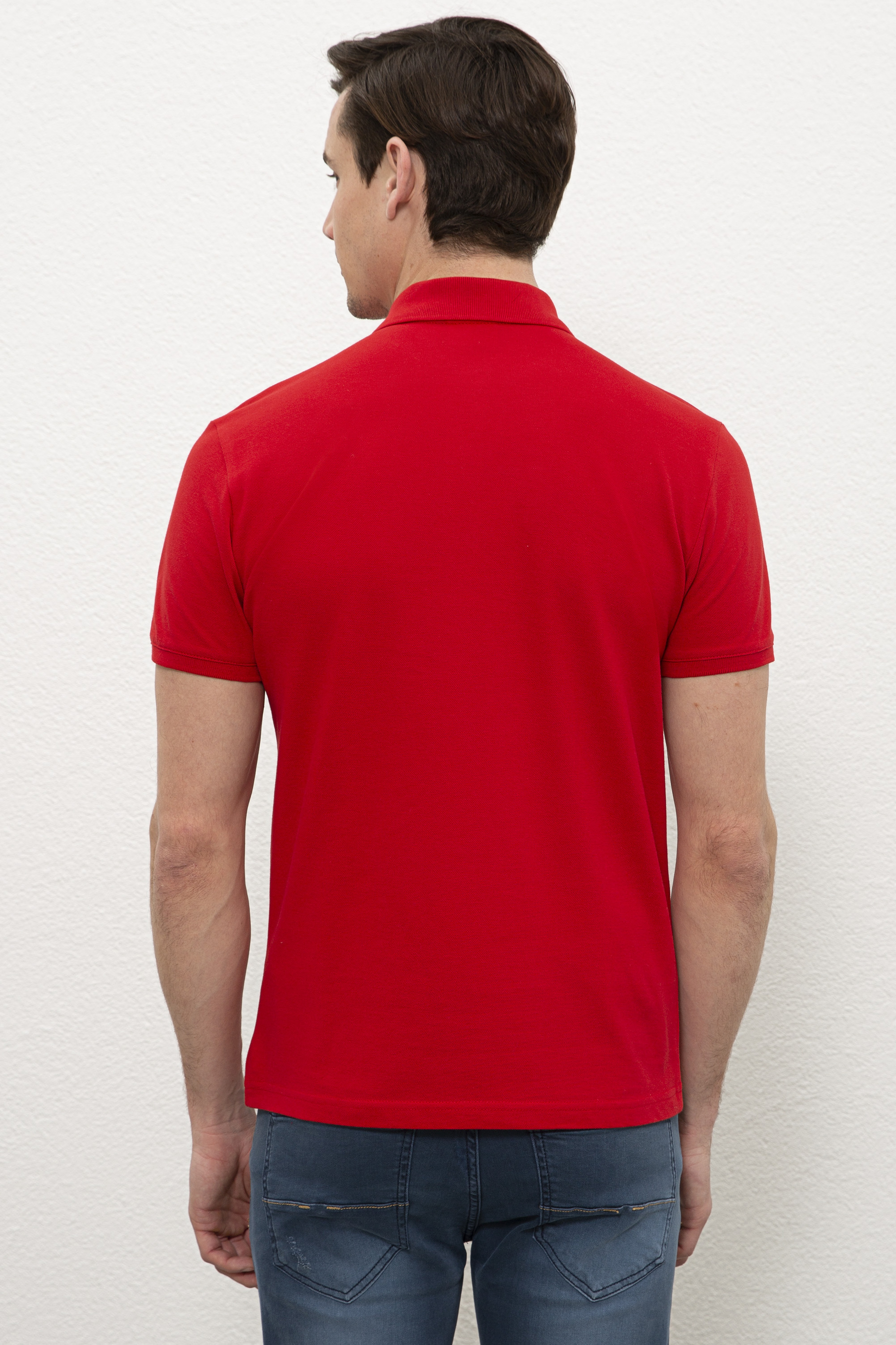 Erkek Kırmızı Polo Yaka Basic Tişört - Image 3