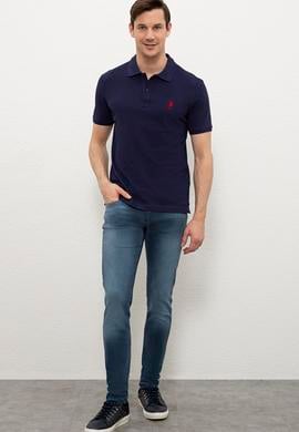 Erkek Lacivert Polo Yaka Basic T-Shirt - 50232308071