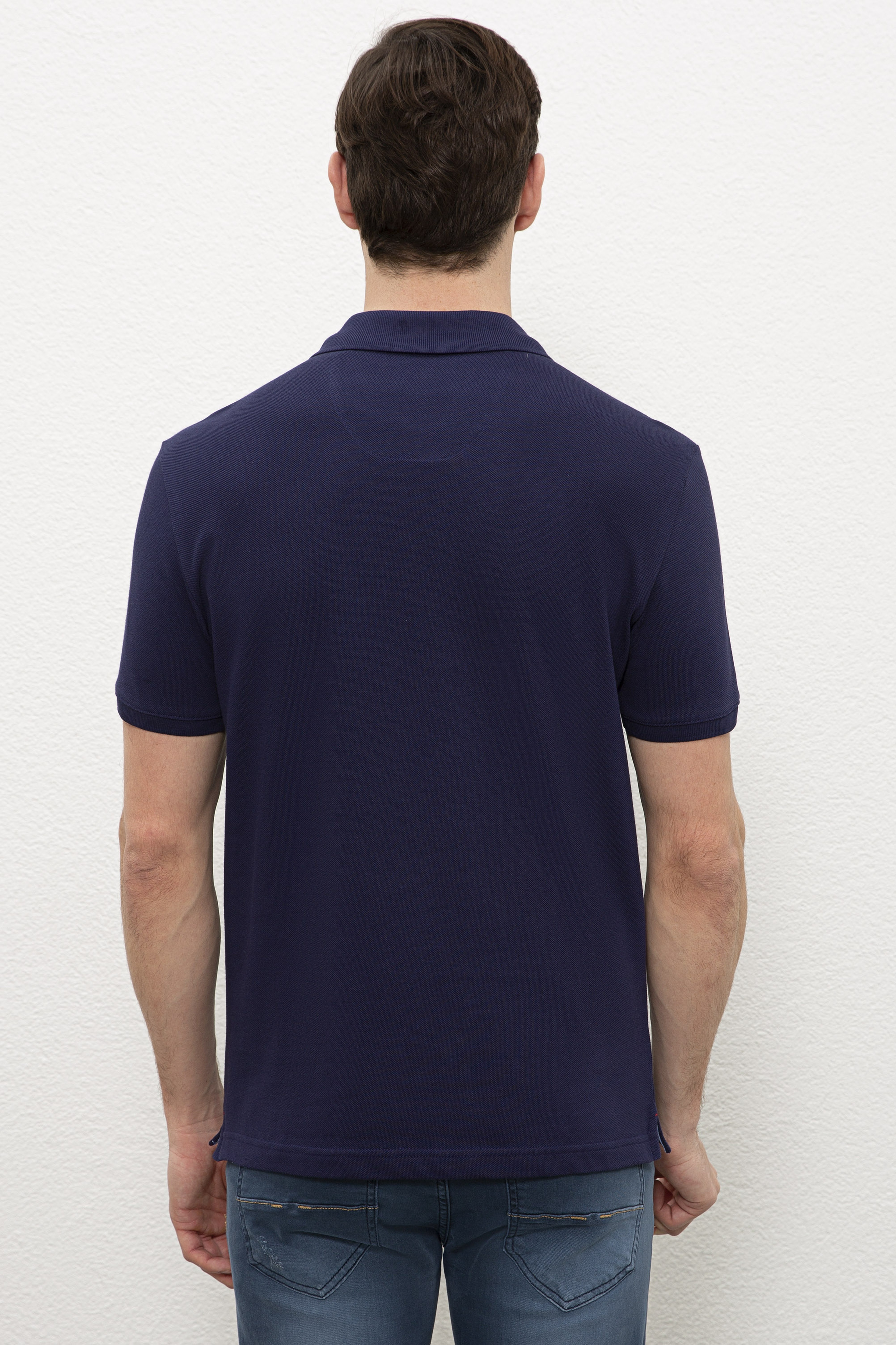 Erkek Lacivert Polo Yaka Basic T-Shirt