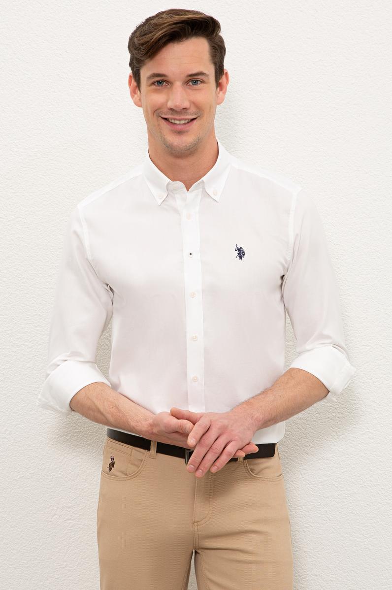Erkek Beyaz Gömlek Uzunkol Basic