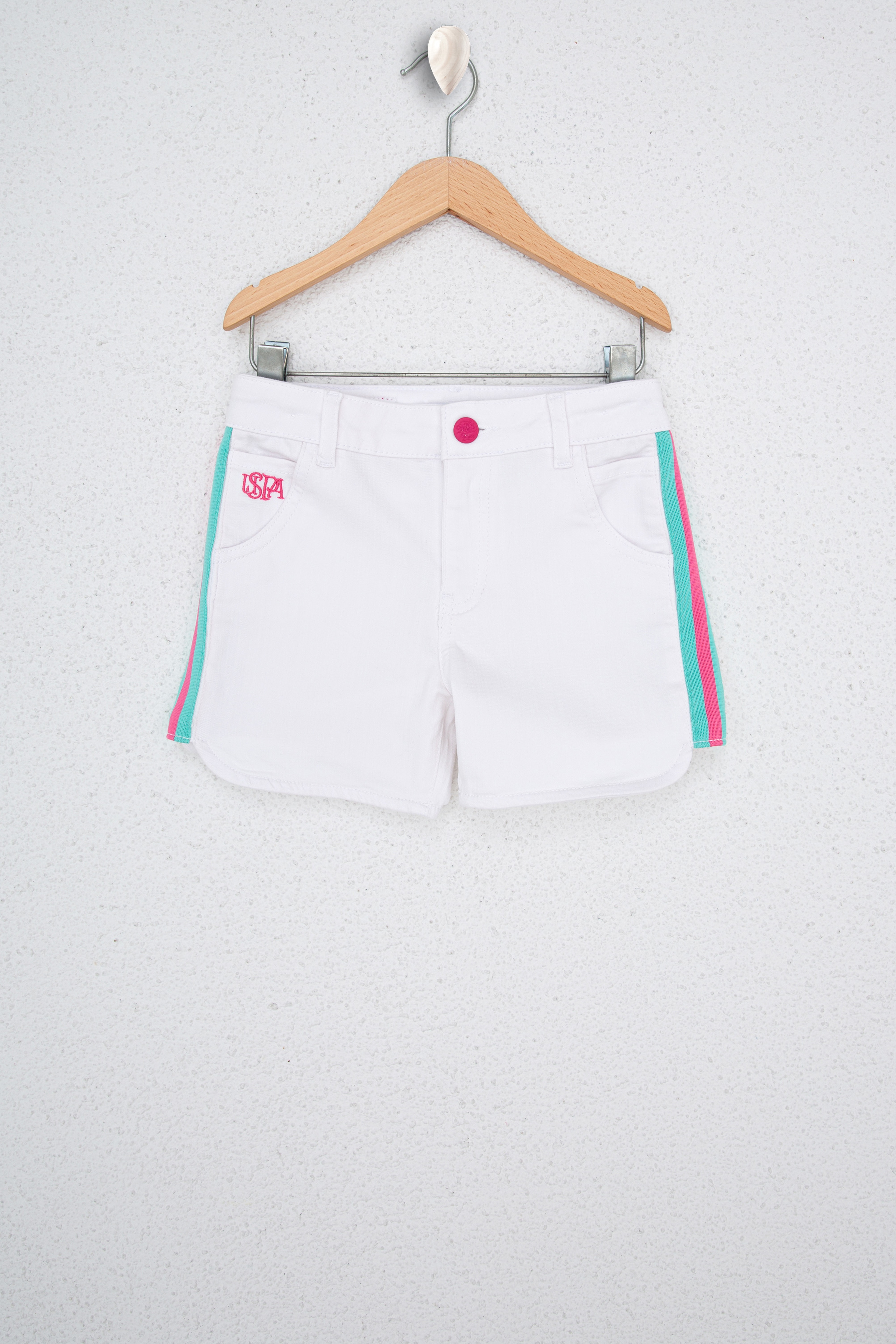 Kız Çocuk Beyaz Dokuma Bermuda Capri - Image 1