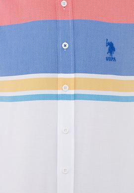 Erkek Kırmızı Mavi Yatay Blok Çizgili Gömlek Uzunkol - 50235214021