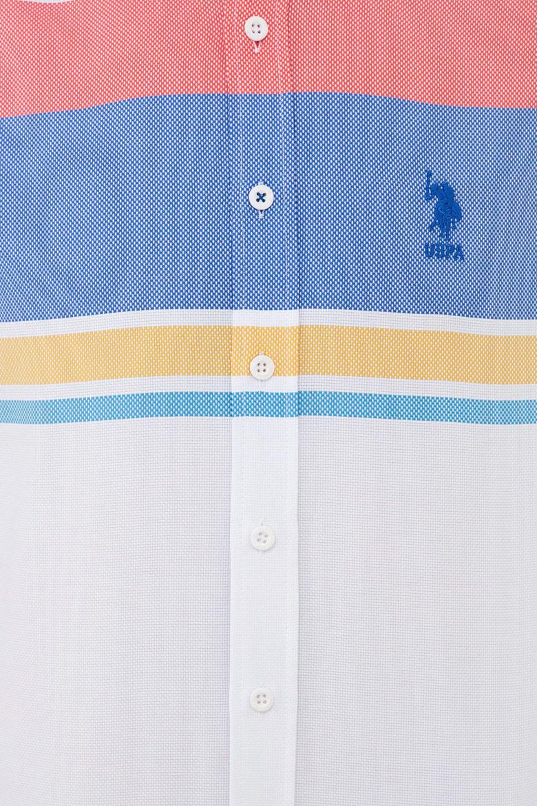 Erkek Kırmızı Mavi Yatay Blok Çizgili Gömlek Uzunkol - 50235214021