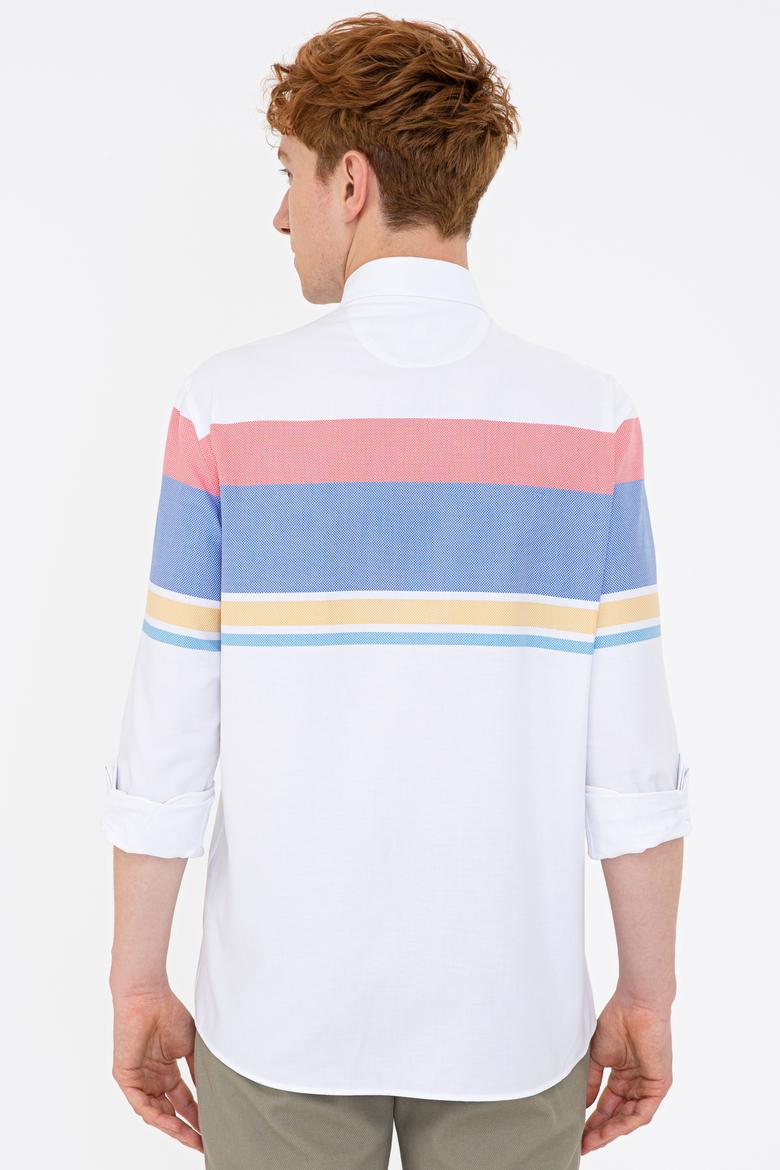 Erkek Kırmızı Mavi Yatay Blok Çizgili Gömlek Uzunkol - 50235214021