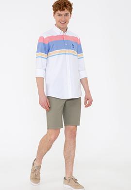 Erkek Kırmızı Mavi Yatay Blok Çizgili Gömlek Uzunkol - 50235214021