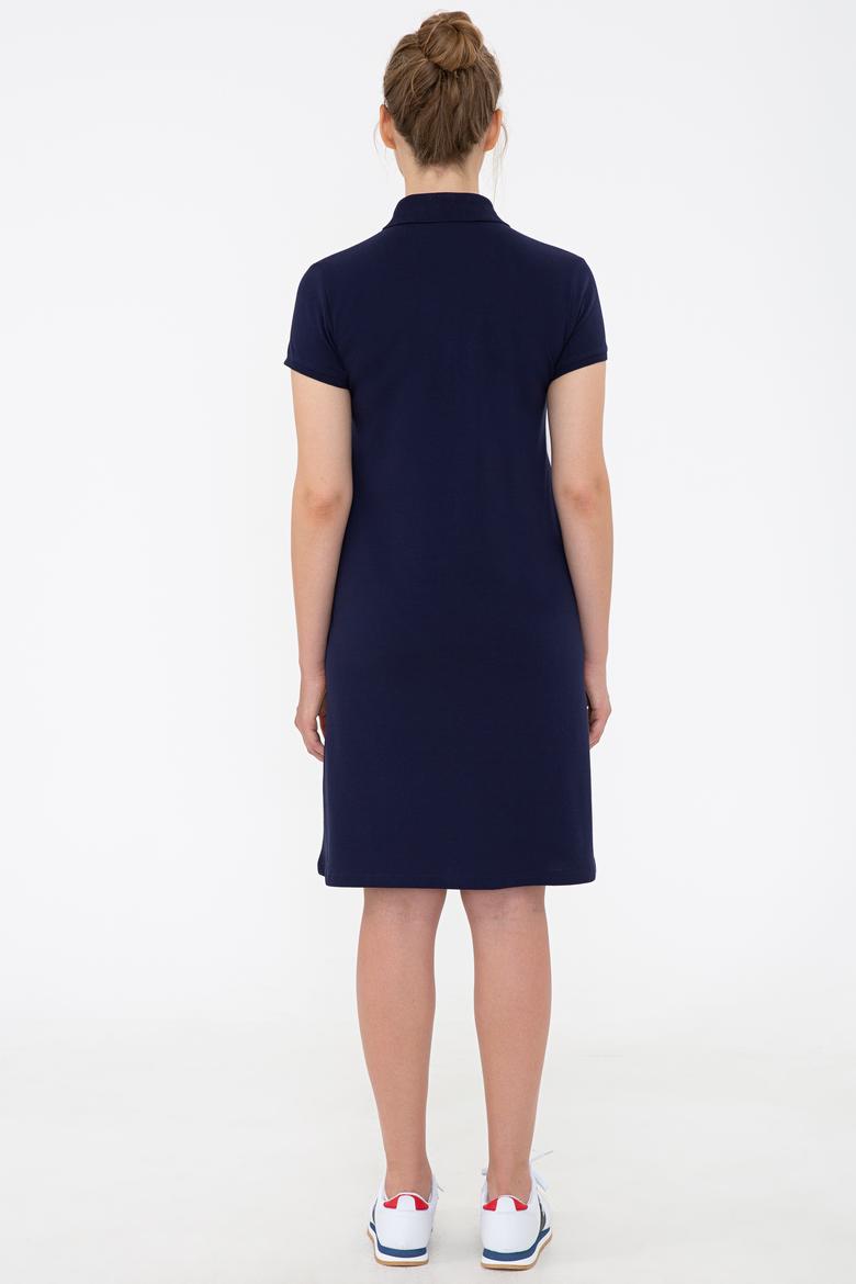 Kadın Lacivert Polo Yaka Örme Elbise - 50234721013