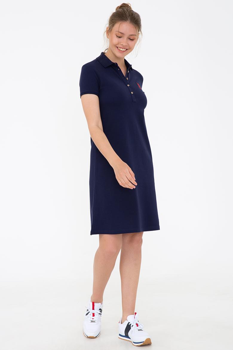 Kadın Lacivert Polo Yaka Örme Elbise - 50234721013
