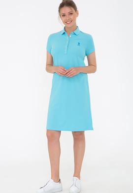 Kadın Turkuaz Polo Yaka Örme Elbise - 50234721081