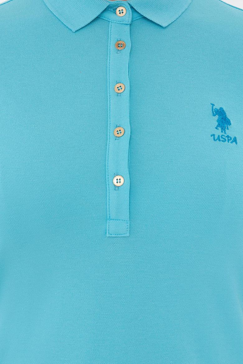 Kadın Turkuaz Polo Yaka Örme Elbise - 50234721081