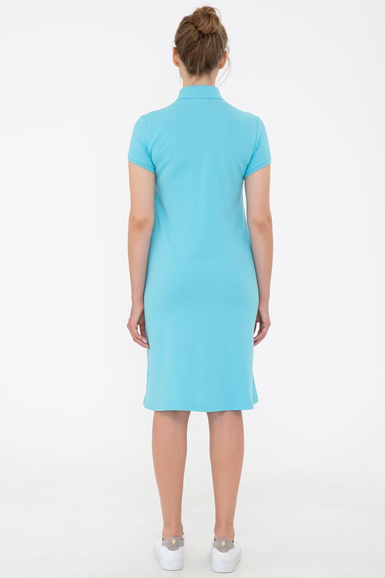 Kadın Turkuaz Polo Yaka Örme Elbise - 50234721081
