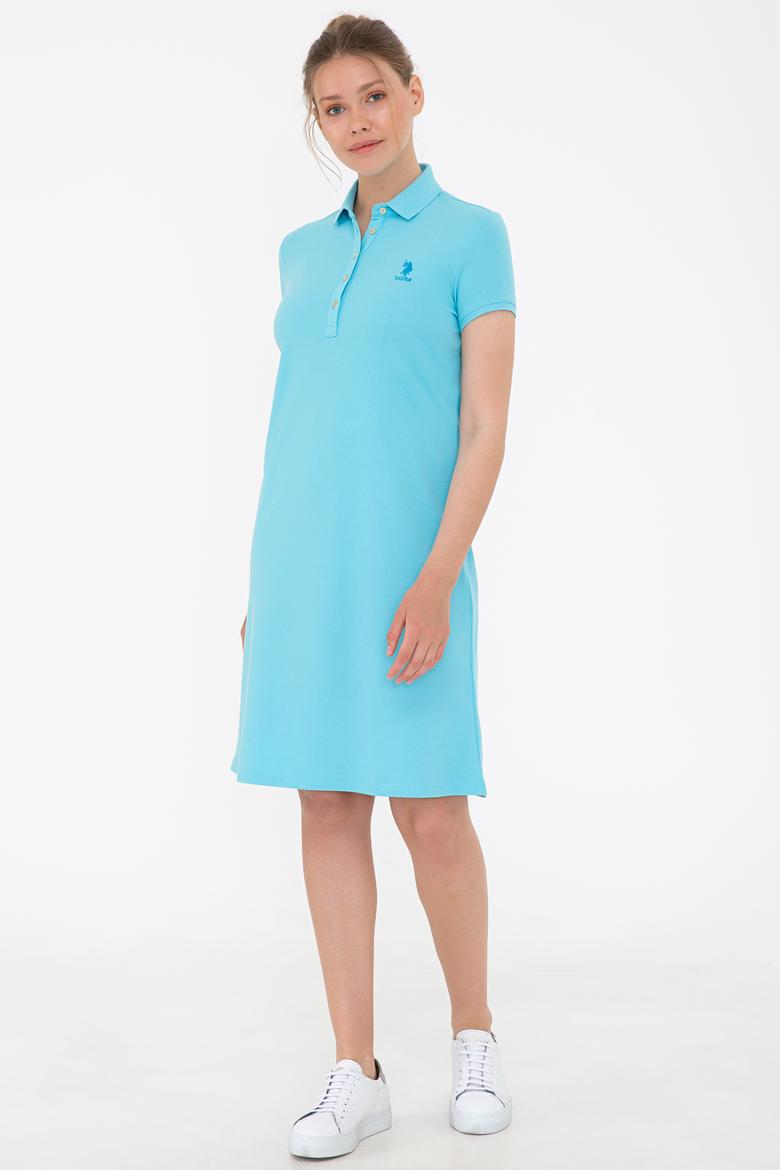 Kadın Turkuaz Polo Yaka Örme Elbise - 50234721081