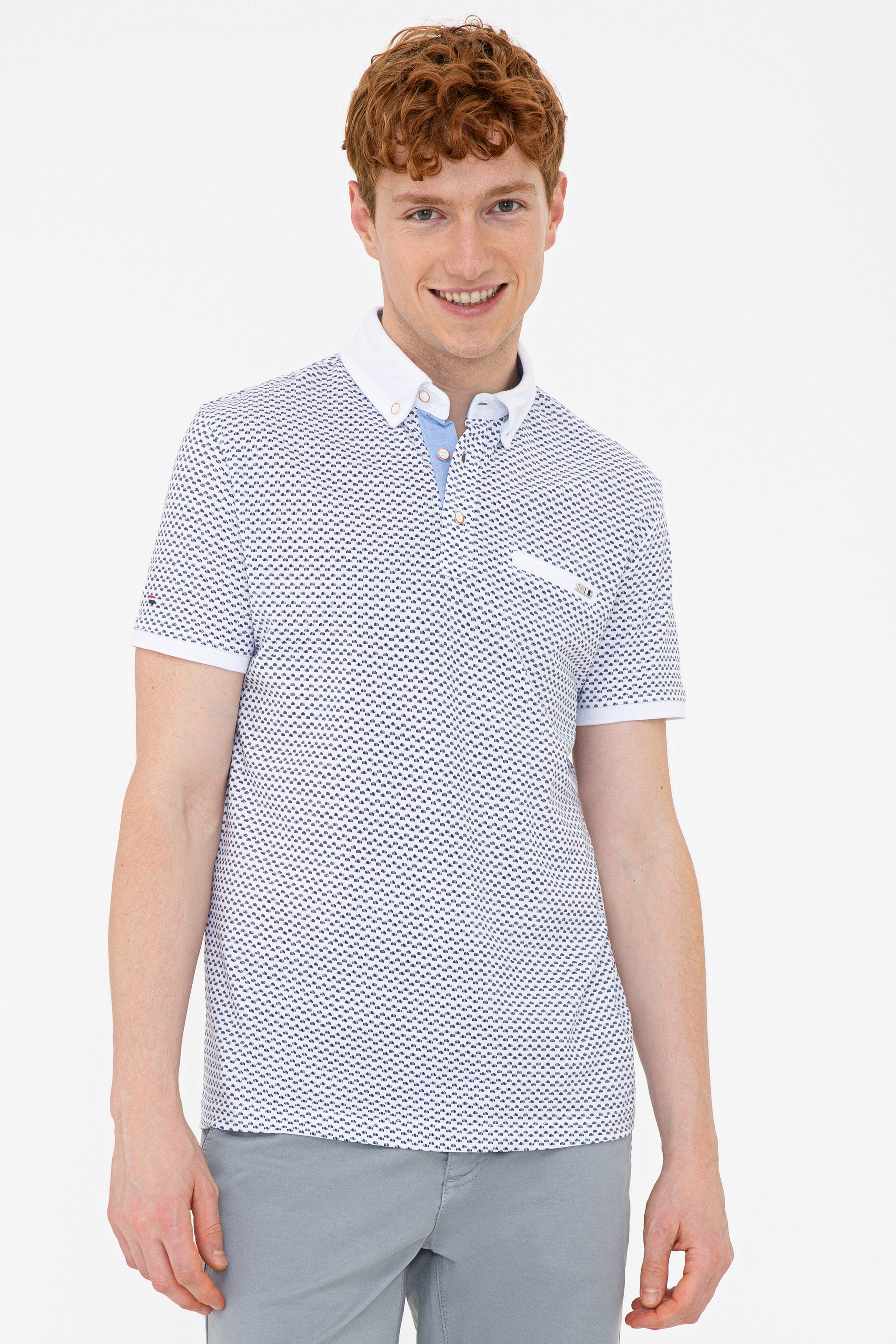 Erkek Beyaz Polo Yaka T-Shirt - Image 1