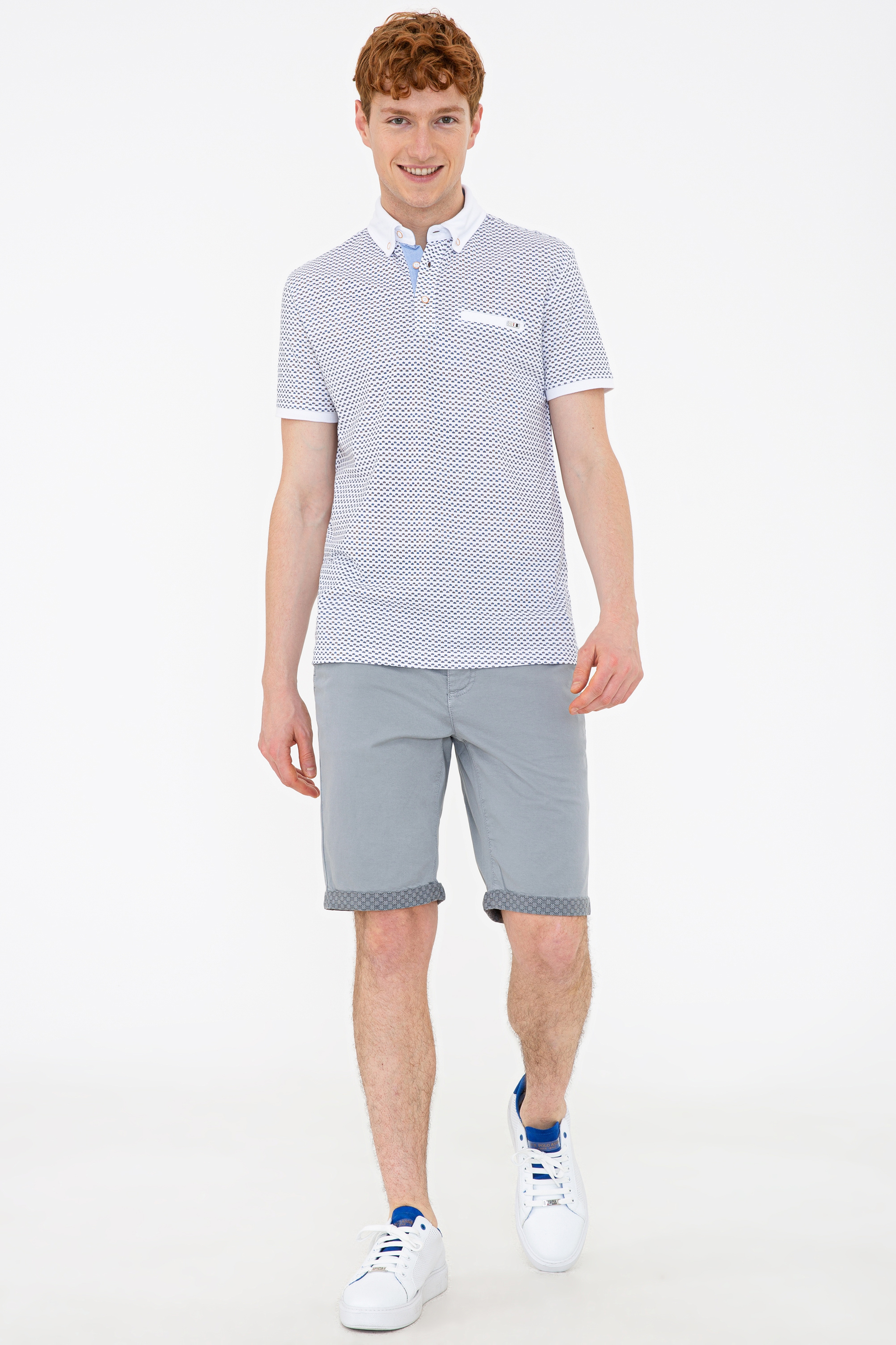 Erkek Beyaz Polo Yaka T-Shirt - Image 4