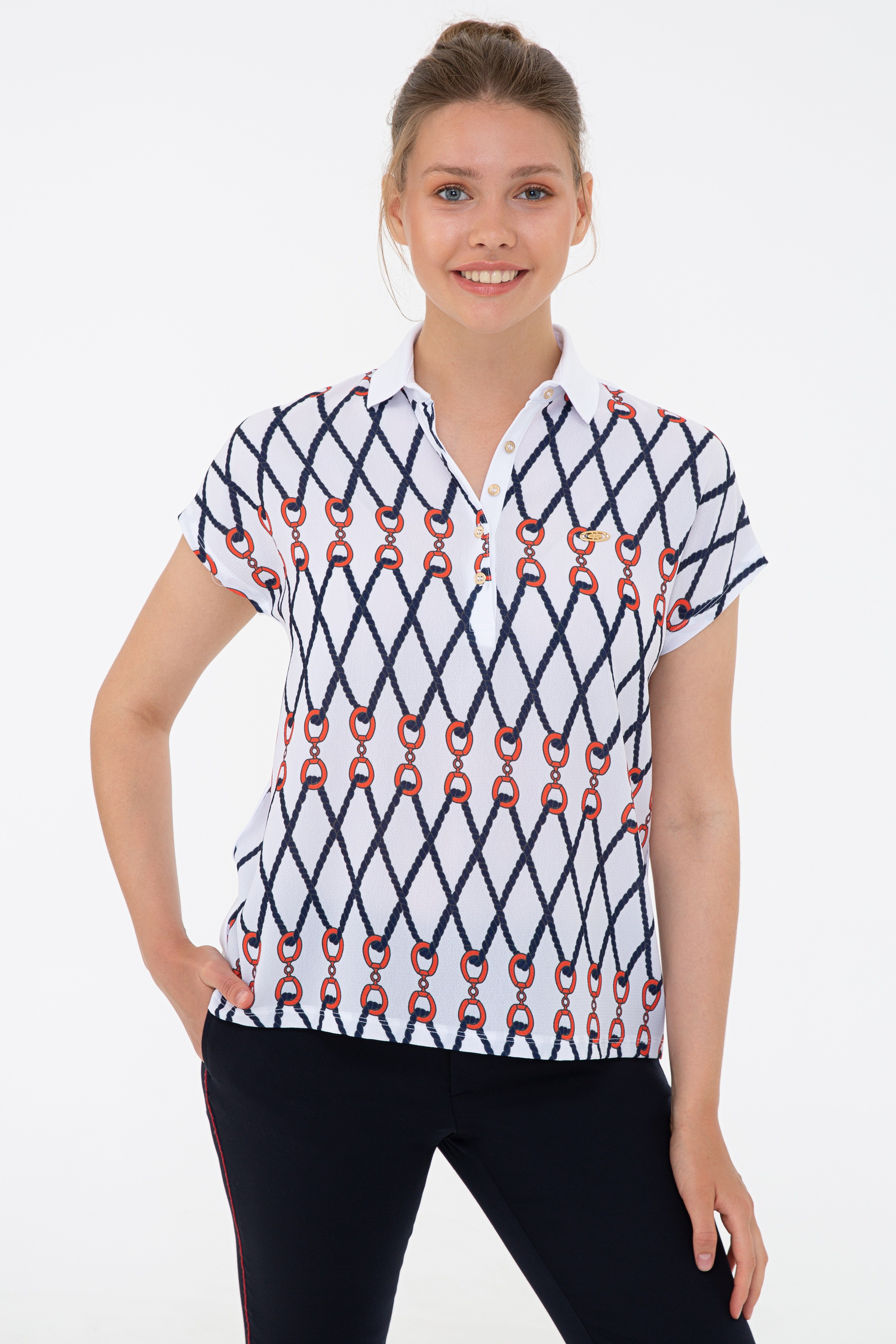 Kadın Beyaz Polo Yaka T-Shirt - Image 1
