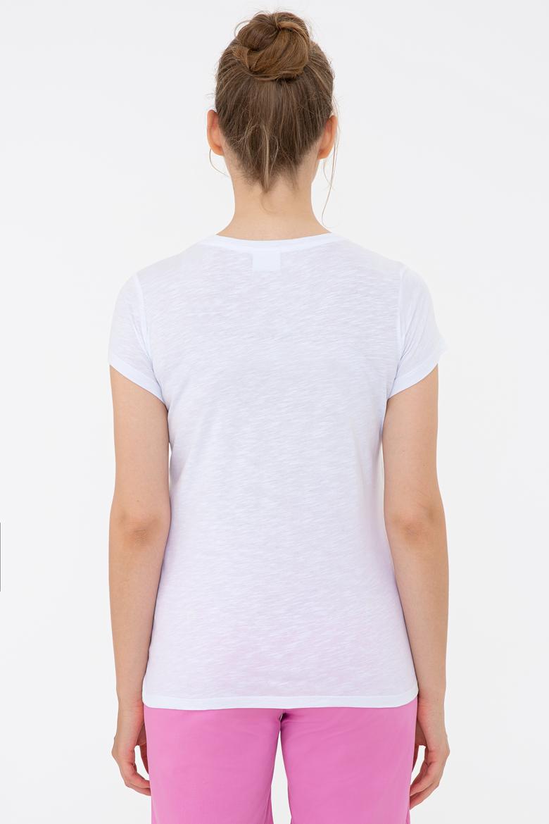 Kadın Beyaz Bisiklet Yaka Tişört - 50234712014