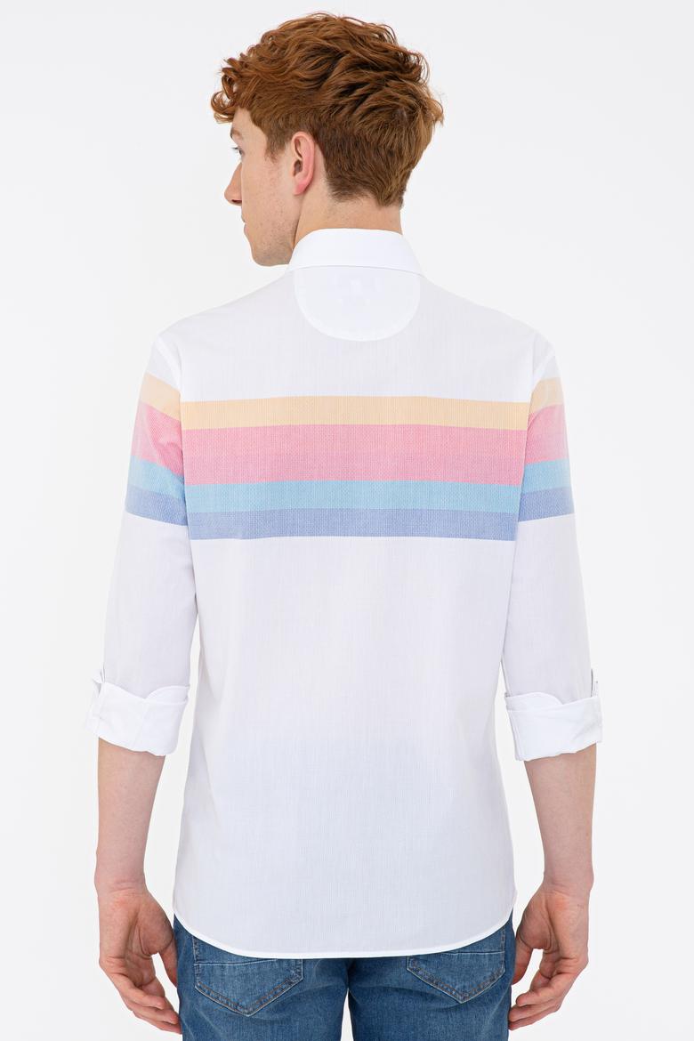 Erkek Sarı Mavi Yatay Çizgili Gömlek Uzunkol - 50235228014