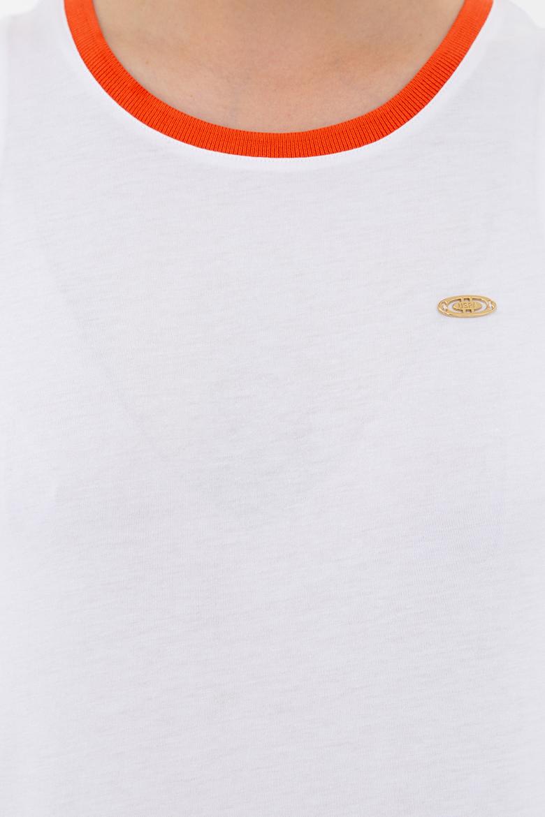 Kadın Beyaz Bisiklet Yaka T-Shirt - 50237308013