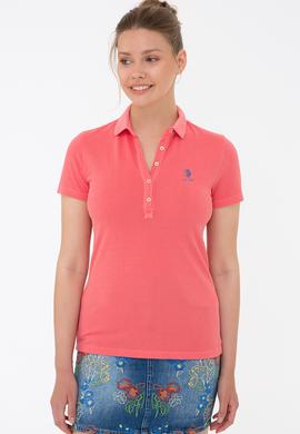 Kadın Nar Çiçeği Polo Yaka Tişört - 50234637022