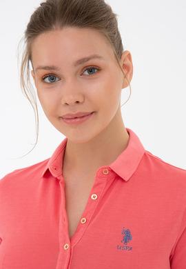 Kadın Nar Çiçeği Polo Yaka Tişört - 50234637022