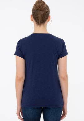 Kadın Lacivert Bisiklet Yaka Tişört - 50234712008