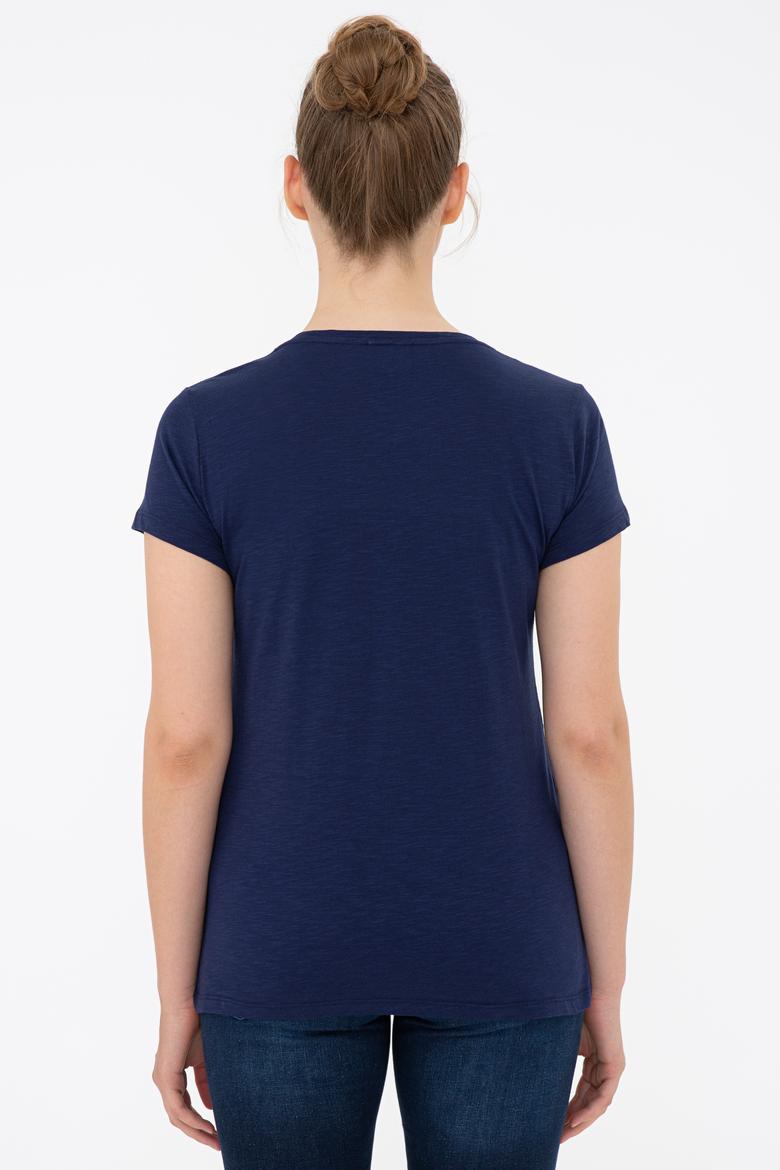 Kadın Lacivert Bisiklet Yaka Tişört - 50234712008