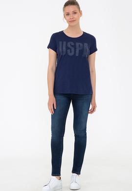 Kadın Lacivert Bisiklet Yaka Tişört - 50234712008