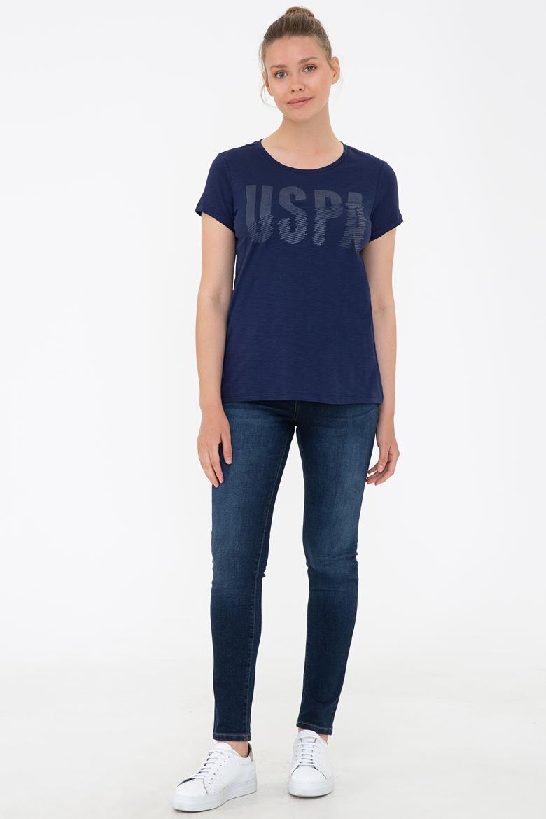 Kadın Lacivert Bisiklet Yaka Tişört - 50234712008