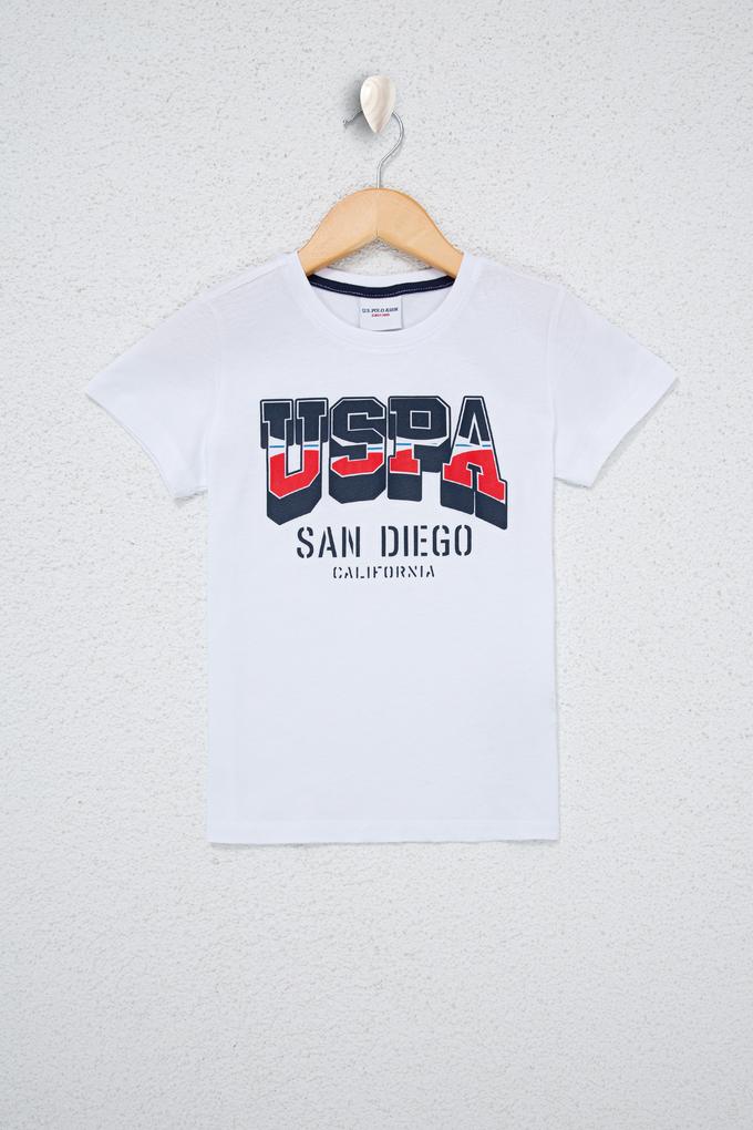 Erkek Çocuk Beyaz Bisiklet Yaka Tişört