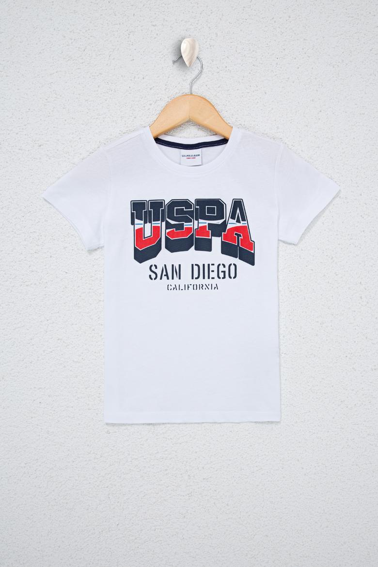 Erkek Çocuk Beyaz Bisiklet Yaka Tişört