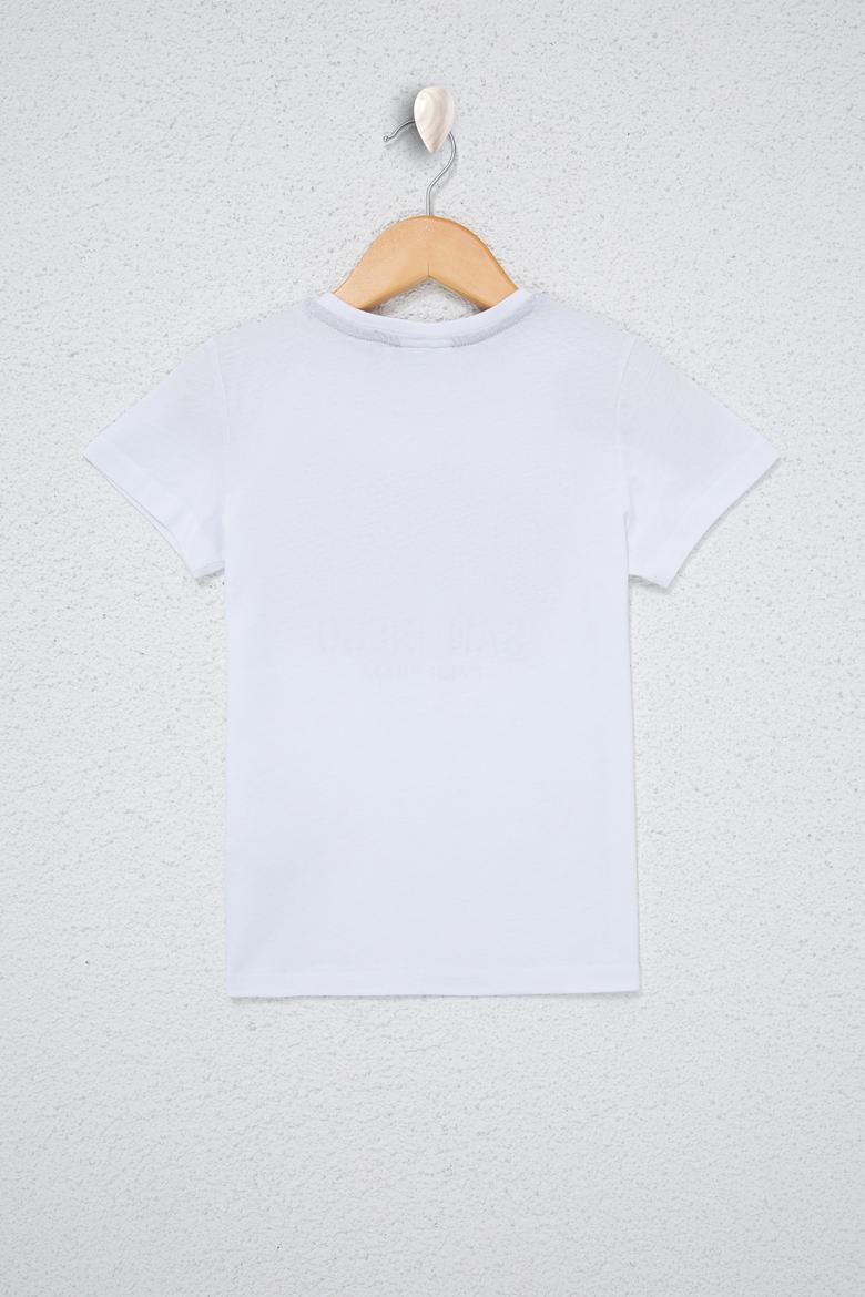 Erkek Çocuk Beyaz Bisiklet Yaka Tişört - 50238503002