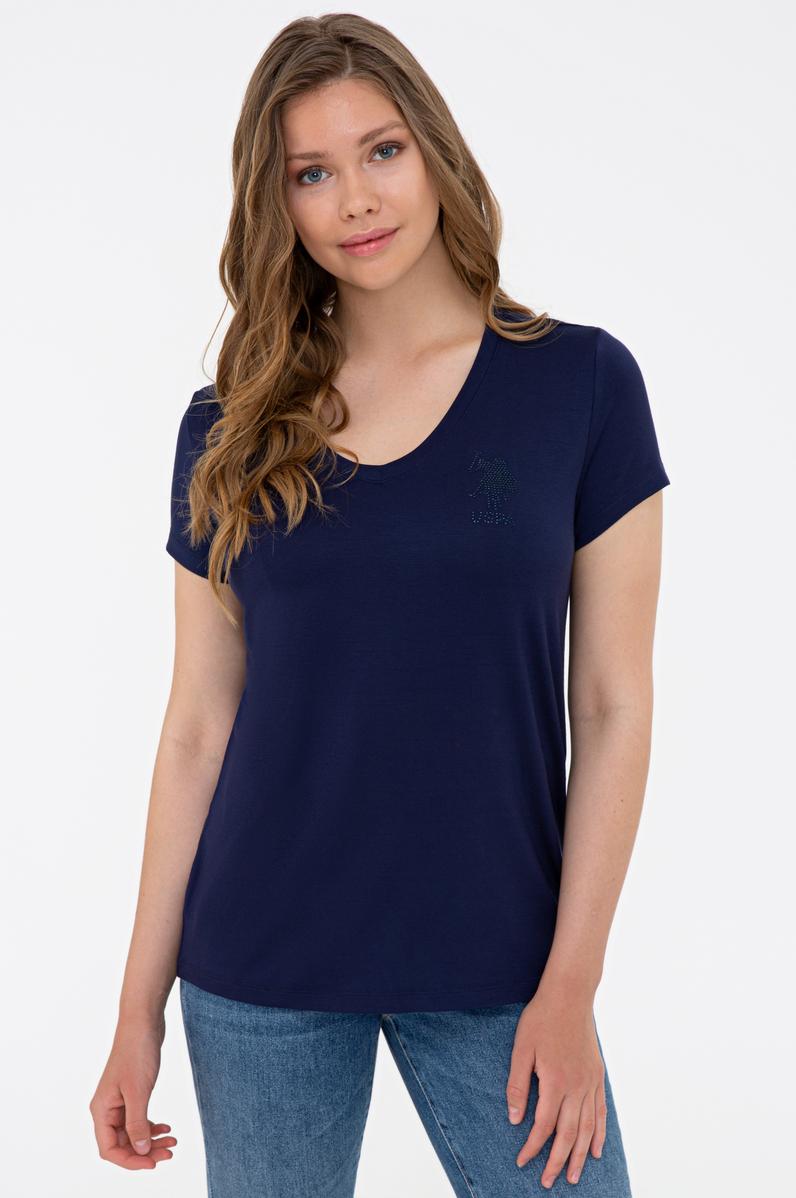 Kadın Lacivert V Yaka Basic Tişört