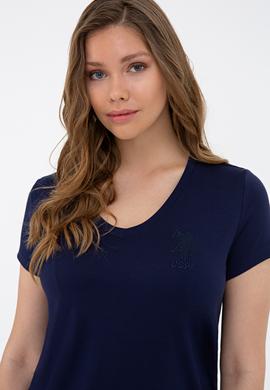 Kadın Lacivert V Yaka Basic Tişört - 50234861014