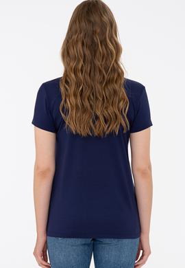 Kadın Lacivert V Yaka Basic Tişört - 50234861014