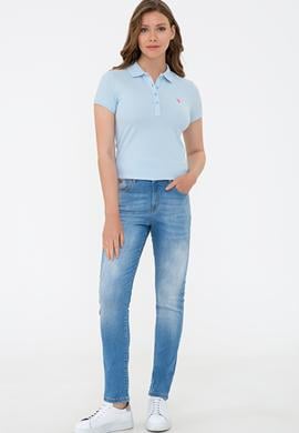 Kadın Açık Mavi Basic Polo Yaka Tişört - 50234714152