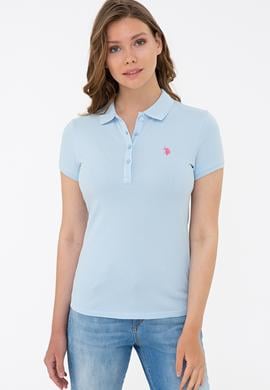 Kadın Açık Mavi Basic Polo Yaka Tişört - 50234714152