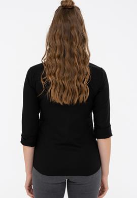 Kadın Siyah Gömlek Uzunkol Basic - 50232199060