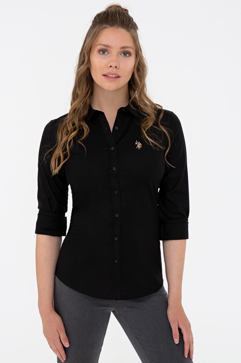Kadın Siyah Gömlek Uzunkol Basic