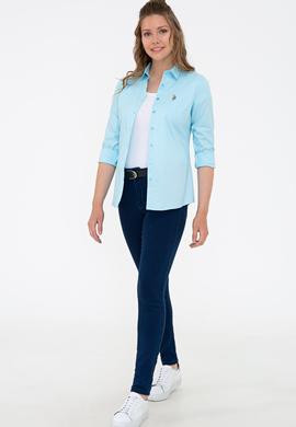 Kadın Turkuaz Uzun Kollu Basic Gömlek - 50232199074