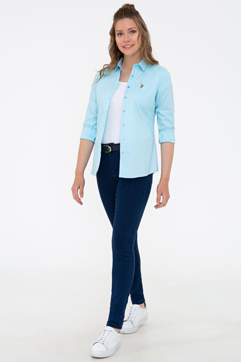 Kadın Turkuaz Uzun Kollu Basic Gömlek - 50232199074