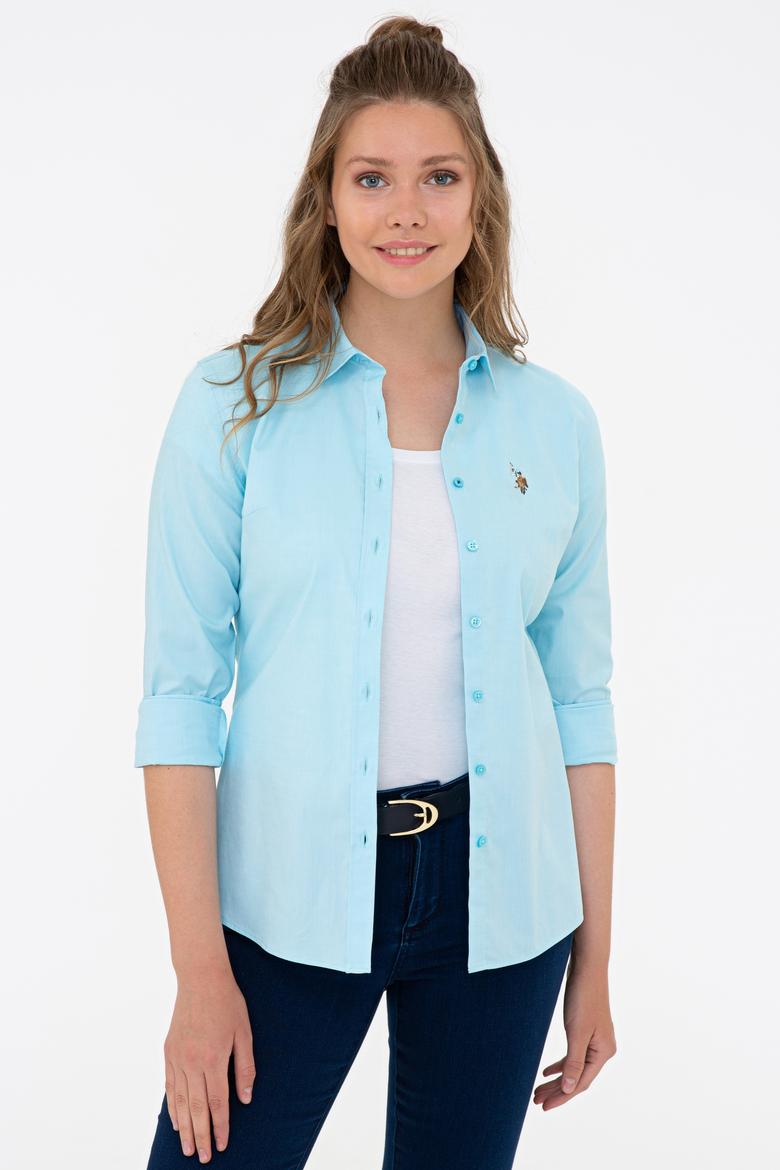 Kadın Turkuaz Uzun Kollu Basic Gömlek