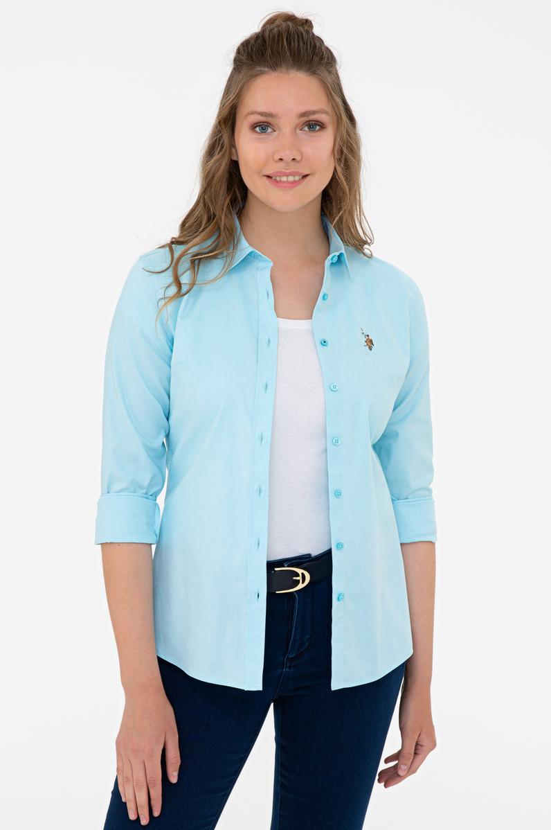 Kadın Turkuaz Uzun Kollu Basic Gömlek