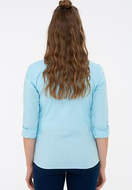 Kadın Turkuaz Uzun Kollu Basic Gömlek - 50232199074