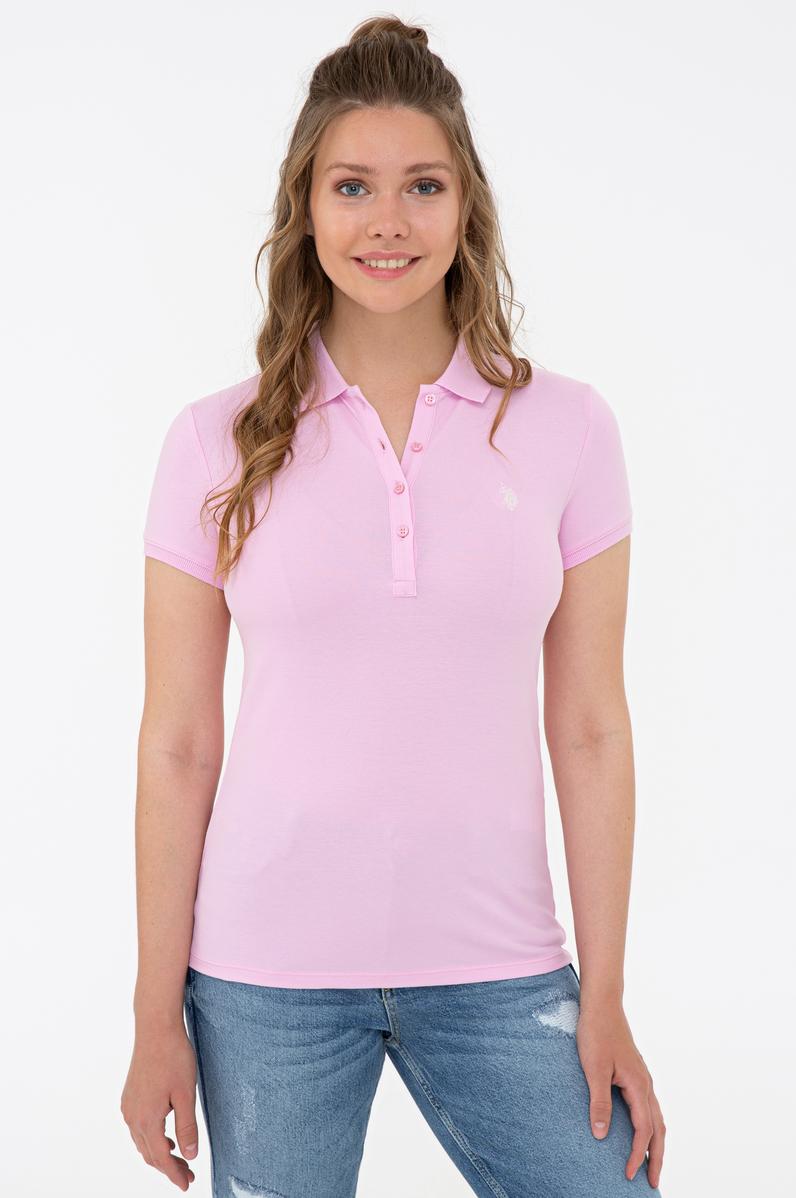 Kadın Açık Pembe Basic Polo Yaka Tişört