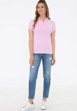 Kadın Açık Pembe Basic Polo Yaka Tişört - 50234714062