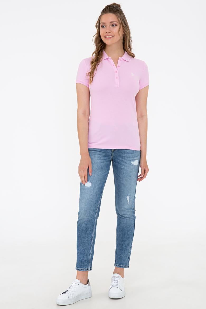 Kadın Açık Pembe Basic Polo Yaka Tişört - 50234714062
