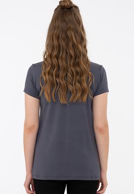 Kadın Antrasit V Yaka Basic Tişört - 50234861030