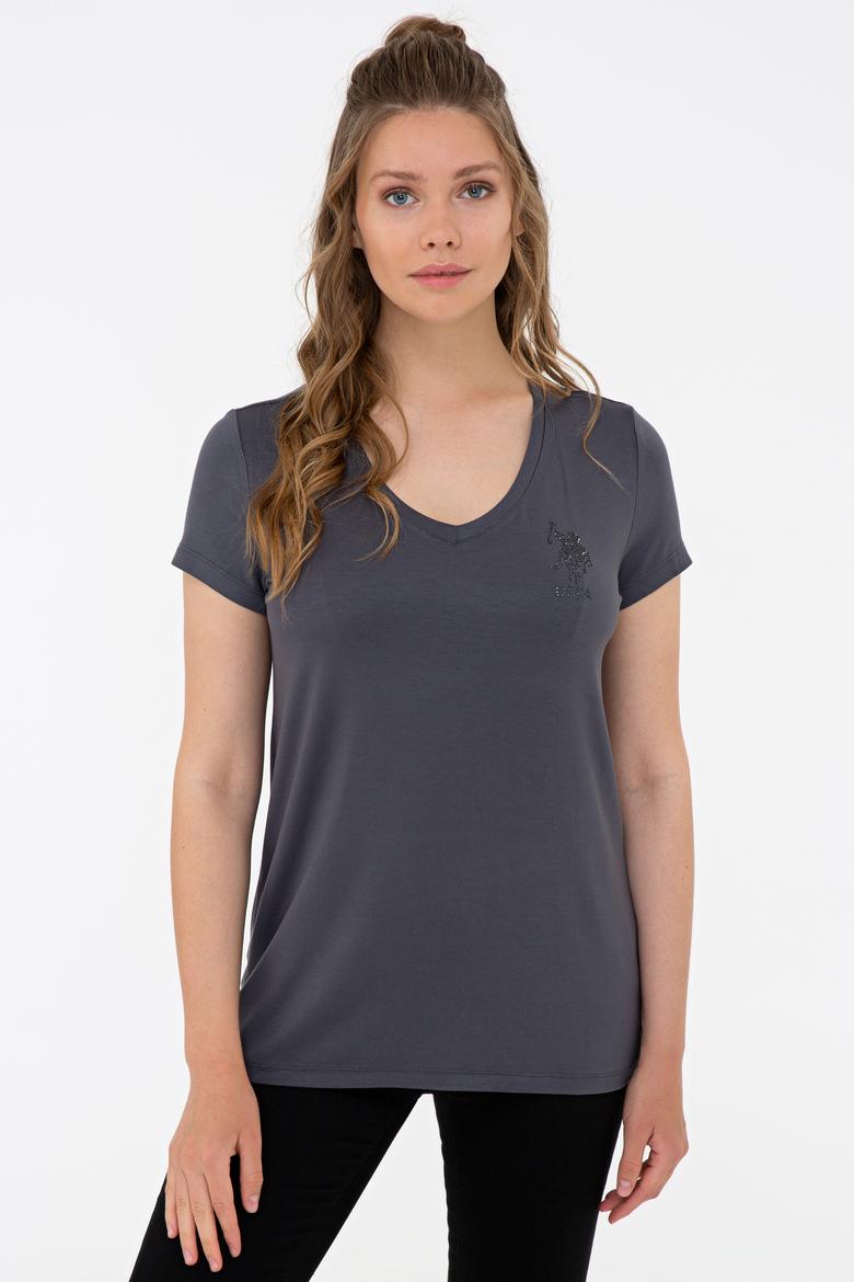 Kadın Antrasit V Yaka Basic Tişört