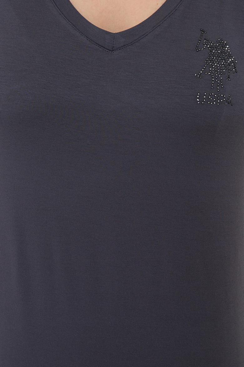 Kadın Antrasit V Yaka Basic Tişört - 50234861030