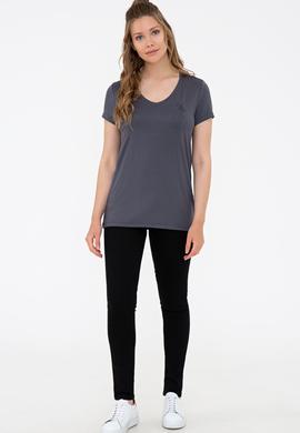 Kadın Antrasit V Yaka Basic Tişört - 50234861030