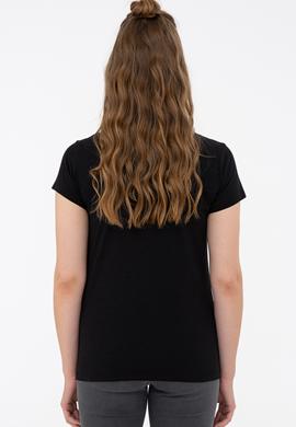 Kadın Siyah Bisiklet Yaka Tişört - 50238124030
